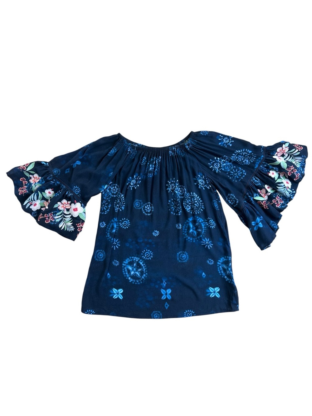 Johnny Was Annia Blue Floral Off The Shoulder Swimsuit Cover Up